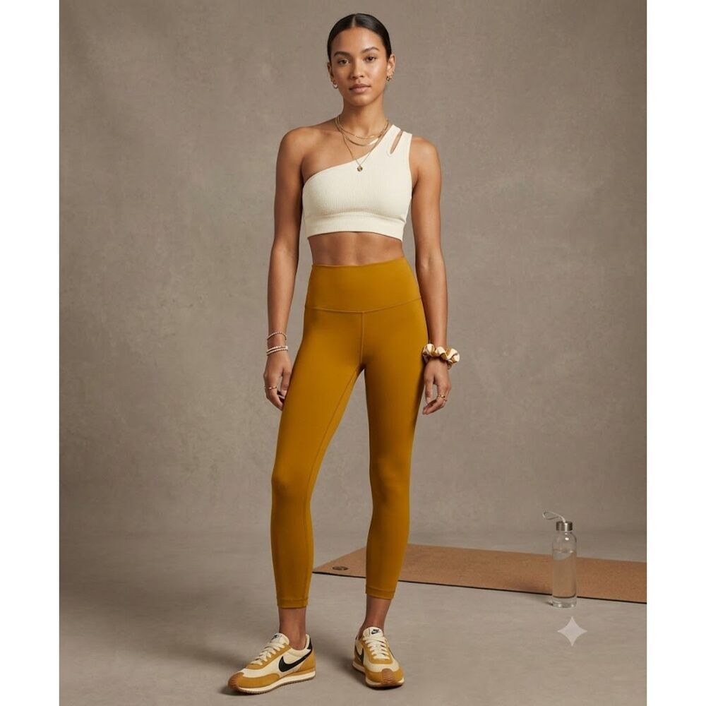 Lululemon Wunder Train Everlux High Rise Crop 23" Leggings Gold Spice Size 0